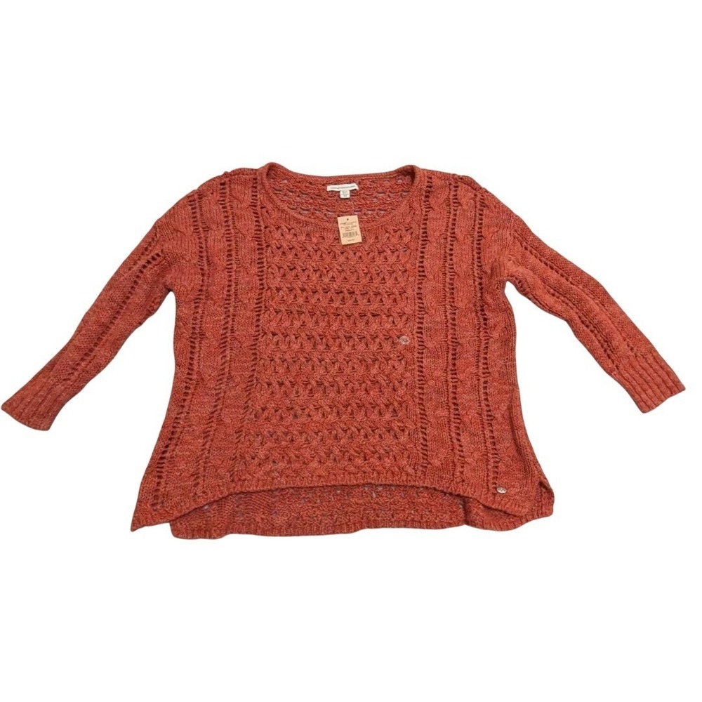 American Eagle Sweater Womens XS Rust Orange Crochet Cable Knit High-Low Boho